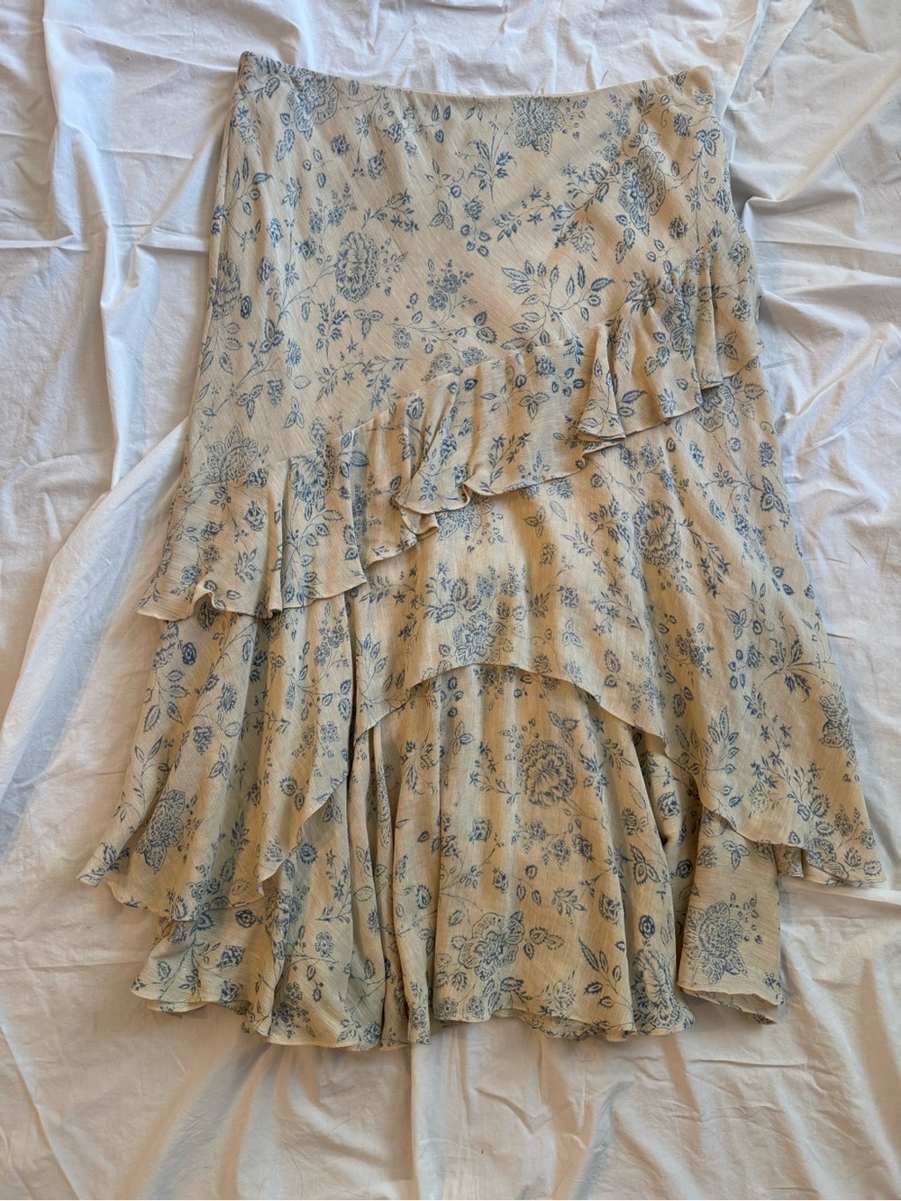 Lauren Ralph Lauren Cream Midi Skirt with Blue Floral Print